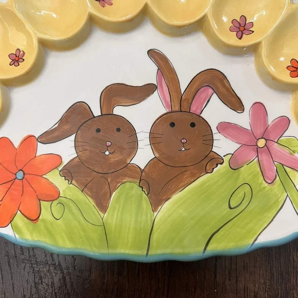 Cracker Barrel Ceramic Easter Egg Plate‎ Bunny Flowers 'Spring Has Sprung 13x10